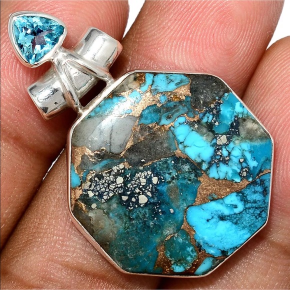 Jewelry - Ithaca peak turquoise and blue topaz pendant